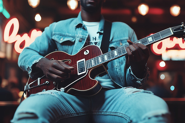 Guitarist in Denim at Night